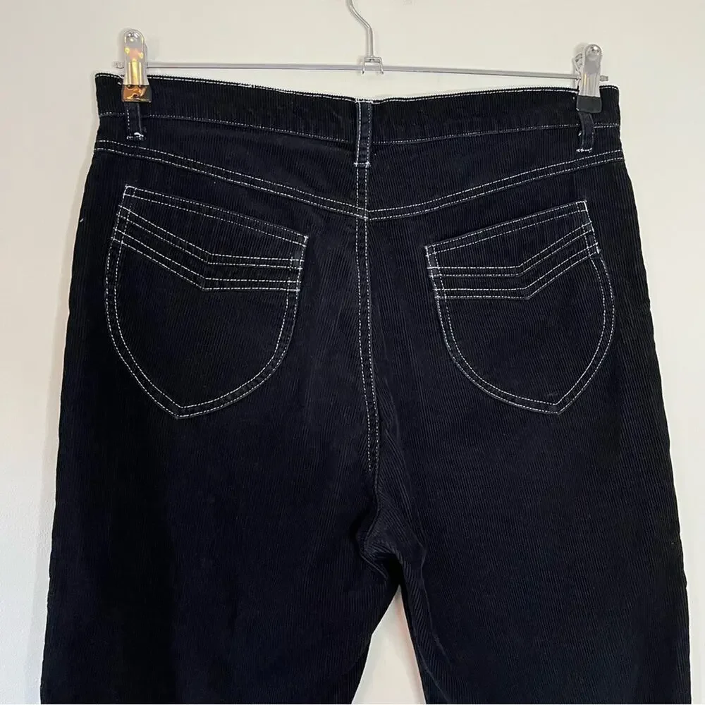Lykke Wullf Cowboy Corduroy High Rise Retro Tapered Cropped Pant Black Large - Picture 8 of 9